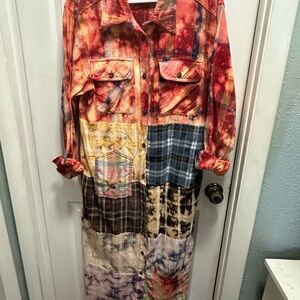 Oli & Hali Red and Orange Plaid Shirt Dress/Kimono/Top